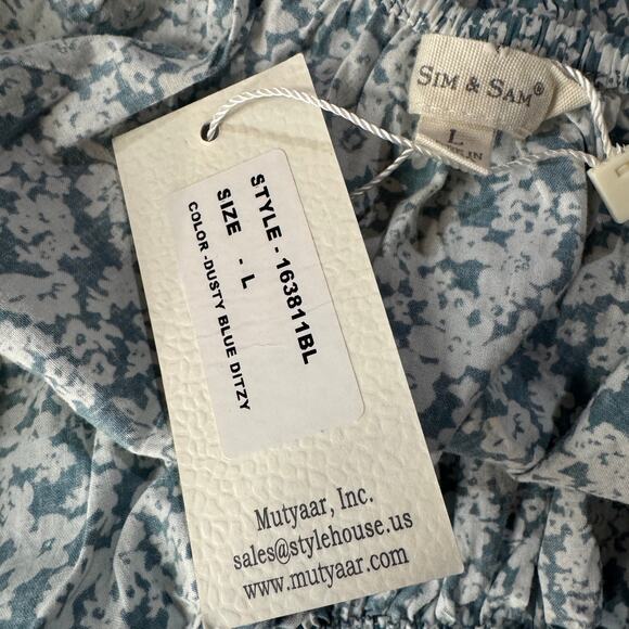 Sim & Sam Large Ditsy Peasant Top Floral Off-Shoulder Puff Sleeves Stretch Multi - Picture 8 of 10